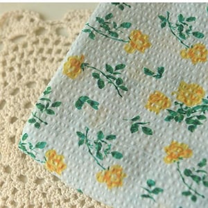 Shabby Chic Floral Seersucker Bubble Cotton Fabric Yellow Red Flower Cotton - 1/2 Yard