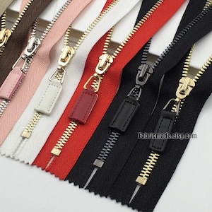 5# Gold Teeth Zippers, Pink Black White Metal Zippers For Purse Bags BRASS Closing End - Select Color and Length