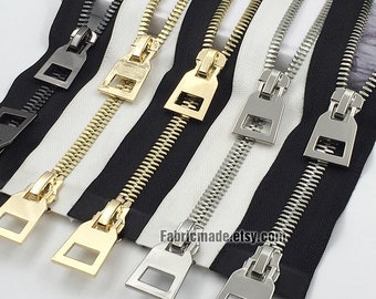 Brass Metal #10 Zipper, Gold Silver Teeth, Extra Heavy 2-Way Separating