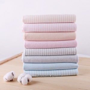 Baby Jersey Knitting Fabric, Solid Stripe Cotton In Pastel Blue Pink Khaki Grey Stretch - 1/2 Yard 71&quot;x18&quot;