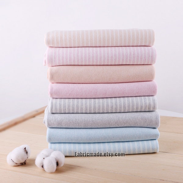 Baby Jersey Knitting Fabric, Solid Stripe Cotton In Pastel Blue Pink Khaki Grey Stretch - 1/2 Yard 71"x18"