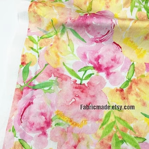 Retro Floral Cotton Fabric Pink Yellow Flower Cotton For Dolls Girls Dress -  Fabric by 1/2 yard