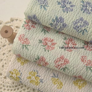 Floral Seersucker Bubble Cotton Fabric Pink Purple Yellow Flower  - 1/2 Yard