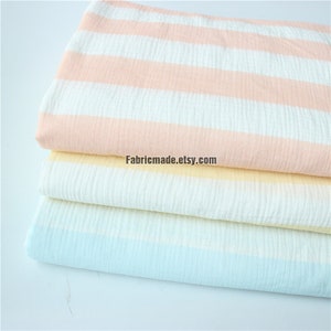 Pastel Stripes Gauze Cotton Fabric, Light Blue Pink Yellow Double Layers Gauze for Baby - 1/2 yard