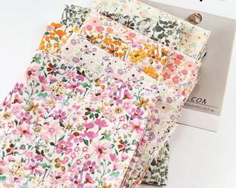 Pastel Pink Yellow Purple Flower Cotton Fabric - A half Yard
