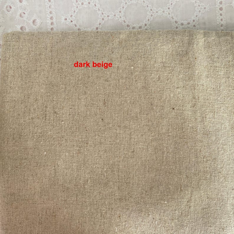 Cream Beige Linen Cotton Fabric – Natural Upholstery, Bag Fabric (1/2 yard) 1 dark beige