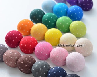 Handmade Polka Dots Fabric Buttons Set of 10- Cloth Buttons, 10mm, 20mm Fabric Covered Buttons, Shirt Button