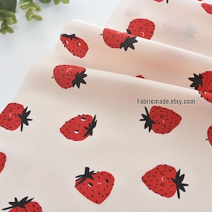 Red Strawberry On Pale Pink Cotton Fabric- 1/2 Yard