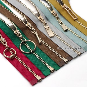 24"-31" Gold Teeth Zippers Metal Zippers Blue Green Purple #5 BRASS Separating Zipper - Select Color and Length