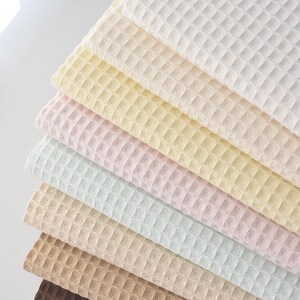 WAFFLE Cotton Fabric, Waffle Weave In Pale Blue Pink Beige White Ivory, Waffle Check Fabric Cotton 1/2 yard image 2