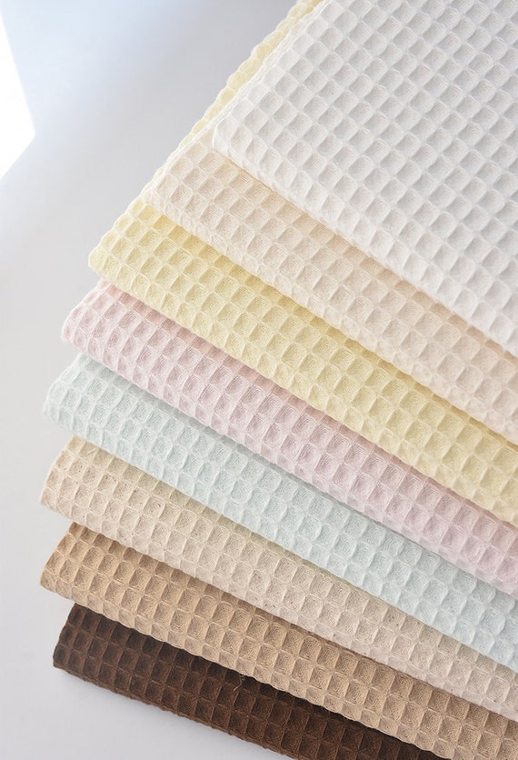 WAFFLE Cotton Fabric Waffle Weave in Pale Blue Pink Beige - Etsy