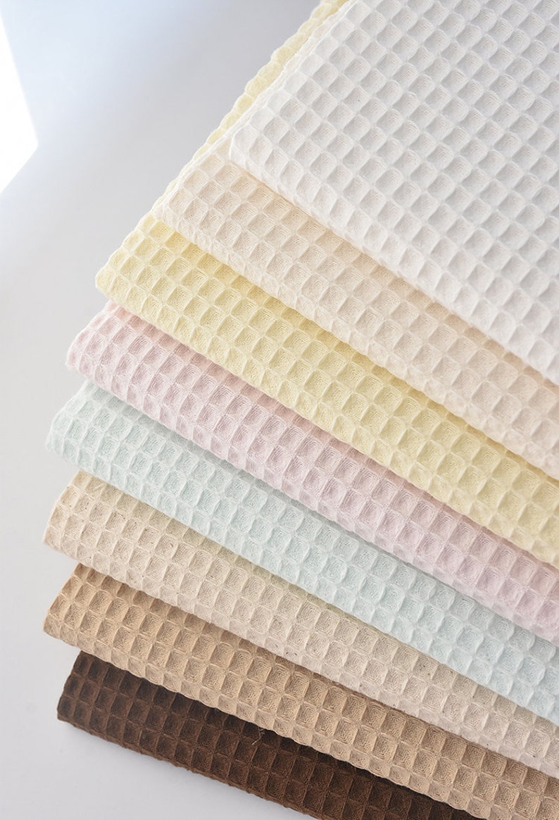 WAFFLE Cotton Fabric, Waffle Weave In Pale Blue Pink Beige White Ivory, Waffle Check Fabric Cotton 1/2 yard image 2