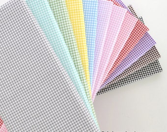 Plaid Cotton Fabric, White Brown Green Pink Blue Aqua Plaid Check Cotton - 1/2 Yard 63"x18"