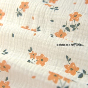 Ginger Yellow Floral Polka Dots Double Gauze Cotton Fabric- 1/2 yard
