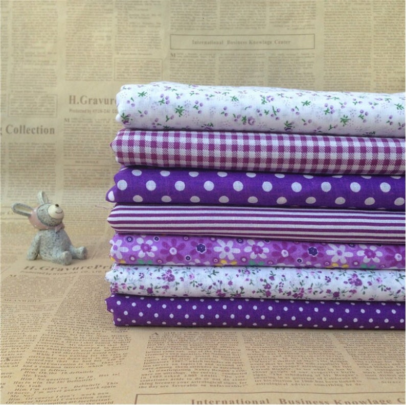 Purple Bundle Fabric/ Lilac Purple Fabric/ Purple Cotton Fabric/ Girl's Fabric Bundle Sets for 8 each 45cmX45cm image 1