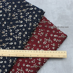 Tiny Vintage Floral Cotton Fabric Dark Red Blue Flower Cotton- 1/2 yard