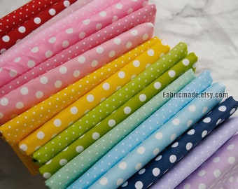 Katoenstof pastelkleurige stippen, kleine witte stippen, 63" breed, 1/2 werf