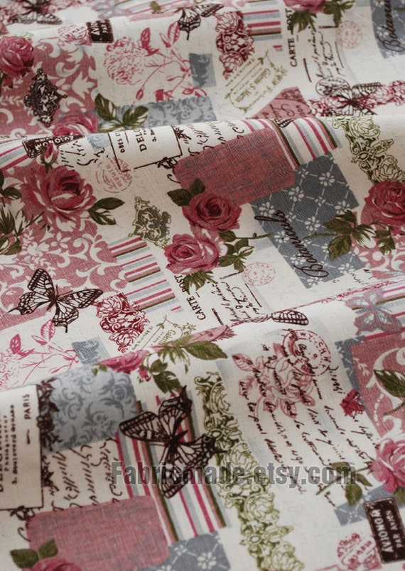 Vintage Chic Fran/çais Rose Papillon Coton Tissu Lin/ / 140/ cm de large vendu au m/ètre