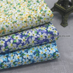 Thin Cotton White Floral Cotton On Yellow Blue Purple Cotton - 1/2 Yard