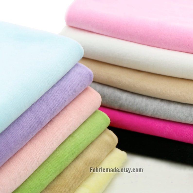 Pastel Cotton Fabric, VELVET Fabric, Baby Fabric Soft Stretch Light Aqua Blue Pink Green Yellow 1/2 yard image 1