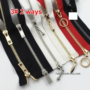 3# Luxury Silver Gold Teeth Zippers, Two Ways Metal Zippers #3 BRASS Zipper - Select Color and Length