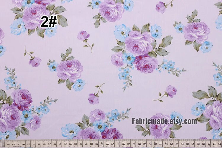 Shabby Chic Purple Floral Cotton Fabric, Lilac Flower Print, 1/2 Yard ...