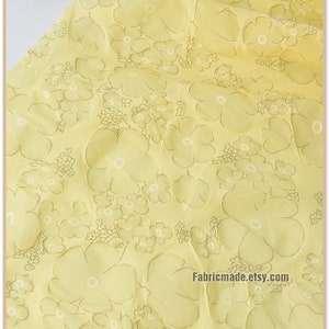 Floral Cotton Fabric, Cream Yellow Flower Burn Out fabric For Dress - 1/2 yard