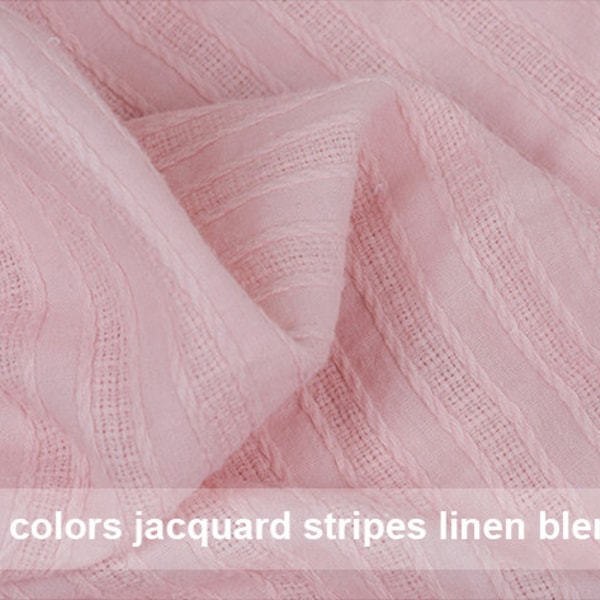 Jacquard Weave Stripes Linen Cotton Blended Fabric in Pink White Blue Yellow - Fabric by 1/2 Yard