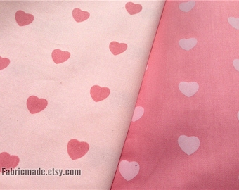 Pink White Love Heart Cotton Fabric - 1/2 yard