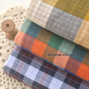 Reversible Double Gauze Cotton Fabric, Yarn Dye Check Plaid Cotton Gauze Fabric for Baby Kids - 1/2 Yard