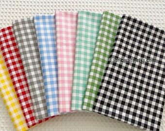 Gingham Plaid Fabric, White & Red Yellow Green Black Grey Blue Plaid Cotton Fabric, Check Cotton - 1/2 Yard