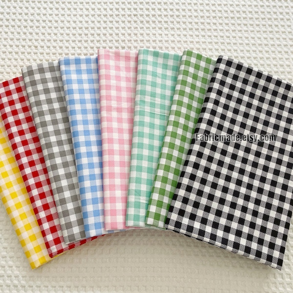 Gingham Plaid Fabric, White & Red Yellow Green Black Grey Blue Plaid Cotton Fabric, Check Cotton - 1/2 Yard