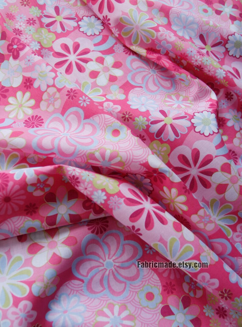 Pink Blue Flower Love Heart Cotton Fabric 1/2 yard image 5