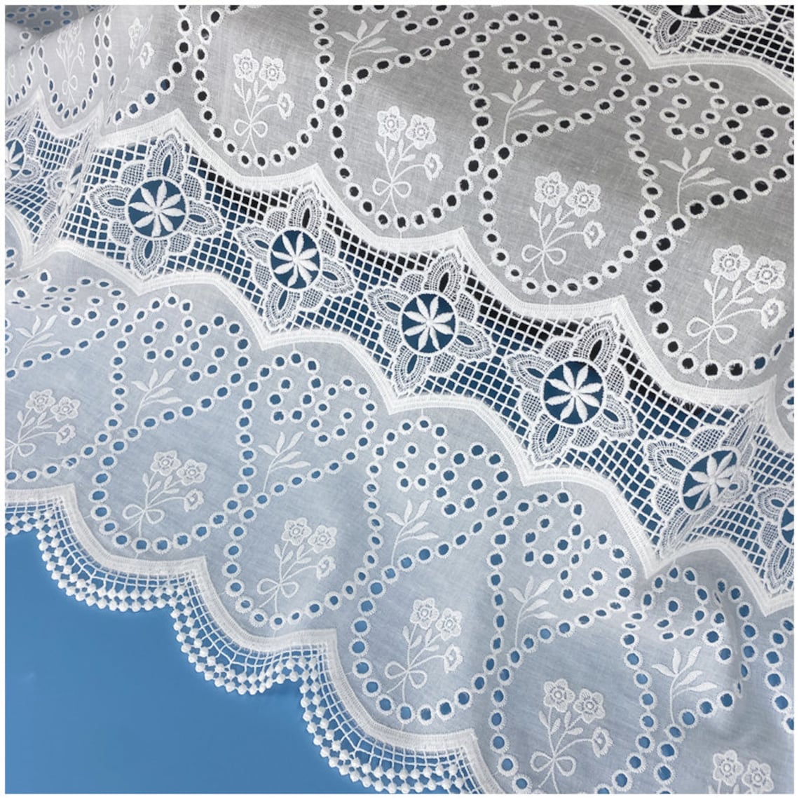White Cotton Eyelet Fabric Lace Border Cotton Fabric Etsy