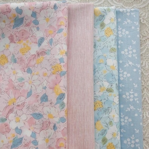 Pastel Pink Blue Floral Cotton For Patchwork Quilting Dress Craft- 1/2 yard