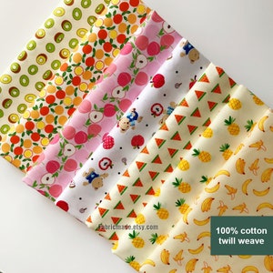 Fruit Fabric, Cherry Peach Watermelon Banana Pineapple Kiwi Assorted Fruit Cotton Fabric - 1/2 yard