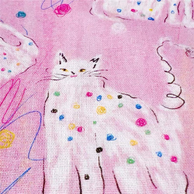 20s Spots Abstract Cats Print Pink Cotton Fabric for Hats, Kiss Clasp Bags, Book Covers & Pouches- 1/2 yard image 5