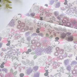 Pink Purple Flower Cartoon Cotton Fabric - 1/2 Yard