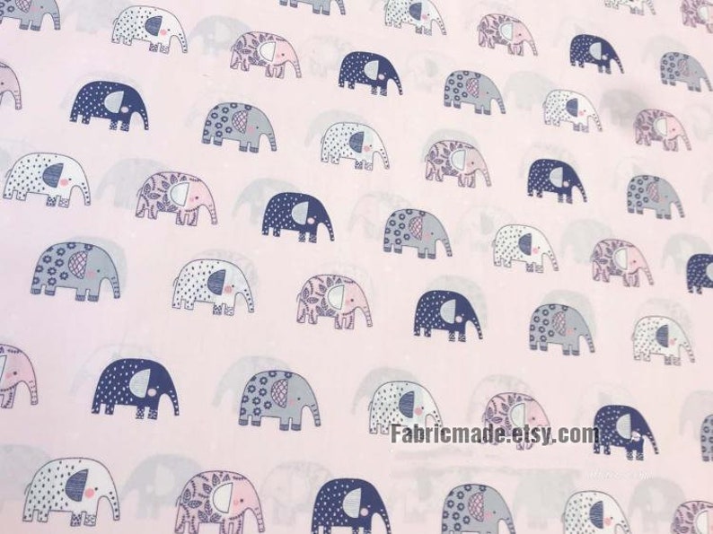 Cute Elephant Cotton Children Kid/'s Fabric Grey Gray Pink Cotton Fabric 12 yard