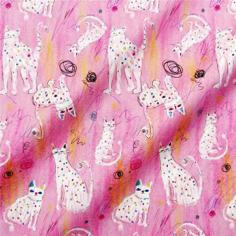 20s Spots Abstract Cats Print Pink Cotton Fabric for Hats, Kiss Clasp Bags, Book Covers & Pouches- 1/2 yard image 7