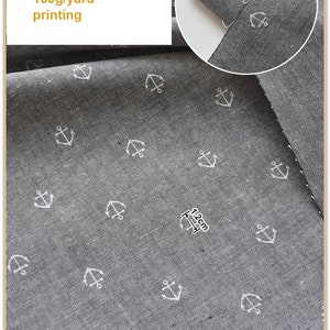 Geometric Stars Spots Anchor Cotton Fabric In Denim Blue Gray Grey- 1/2 yard