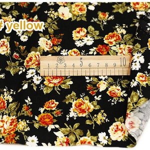 Rose Floral Corduroy Cotton Fabric, Pink Yellow Flower On Brown Black Cotton 1/2 yard 3 yellow