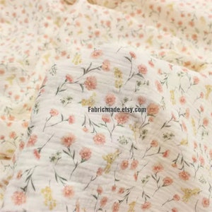 Mini Orange Floral  On Cream Double Gauze Cotton, Floral Print Swaddle Fabric, Muslin material- 1/2 yard