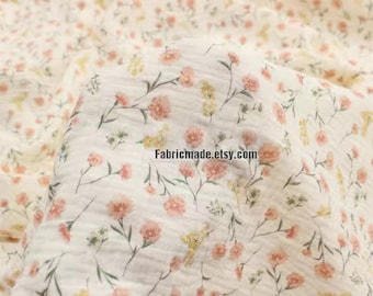 Mini Orange Floral  On Cream Double Gauze Cotton, Floral Print Swaddle Fabric, Muslin material- 1/2 yard