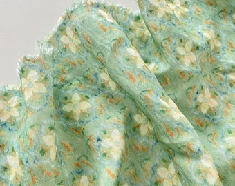 Little White Floral On Fresh Green Cotton Fabric - 1/2 yard