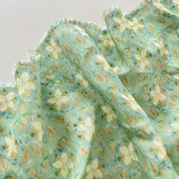 Little White Floral On Fresh Green Cotton Fabric - 1/2 yard