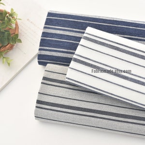 Stripes Fabric- Yarn Dye Navy Blue Gray White Grey Stripes Cotton - 1/2 Yard