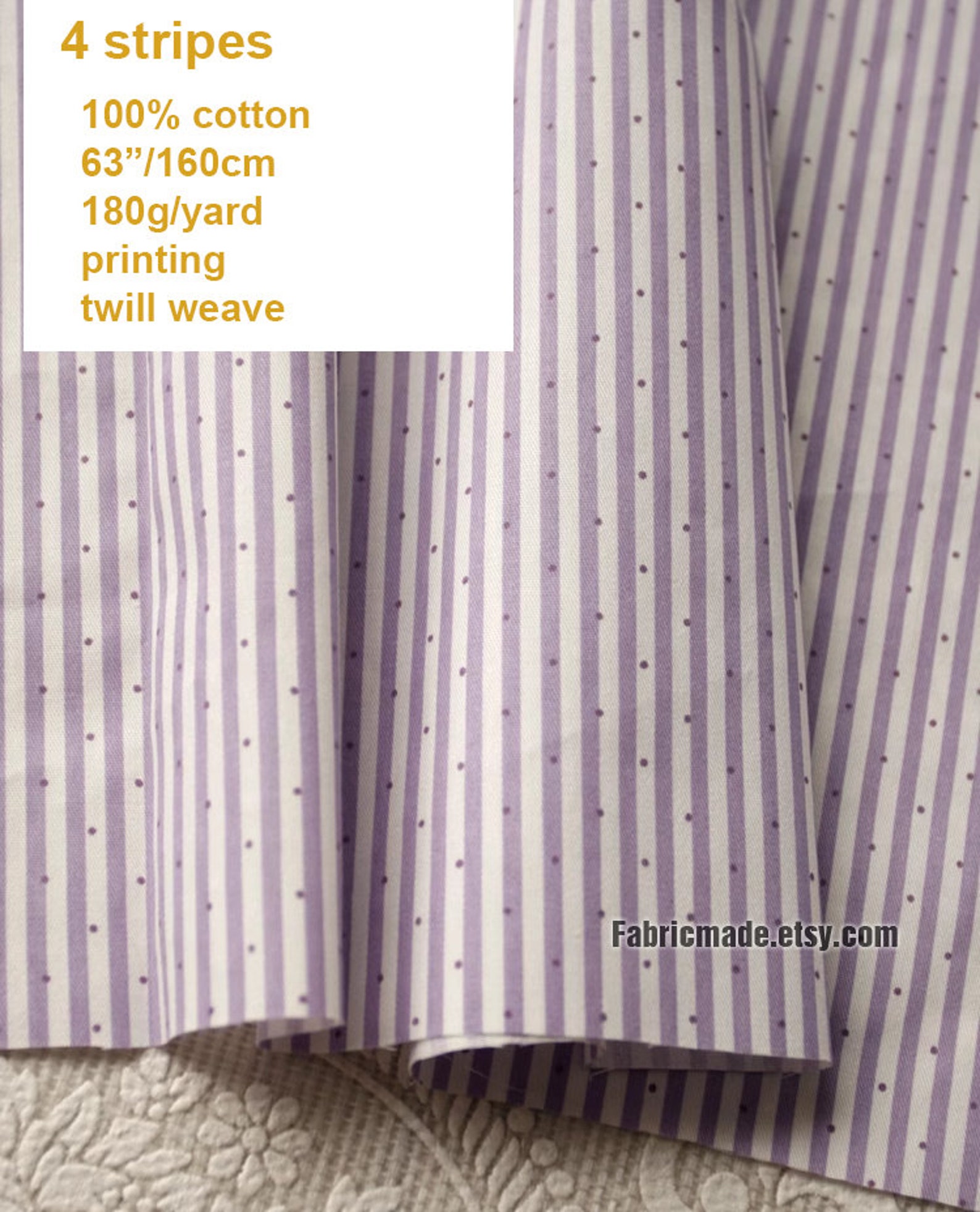 Lilac Purple Floral Stripes Cotton Fabric - 1/2 Yard - Etsy