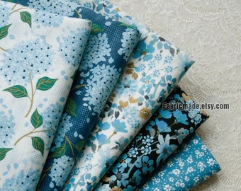 Blue Hydrangea Floral Cotton Fabric, Sewing & Crafting, 55" Wide (1/2 Yard)