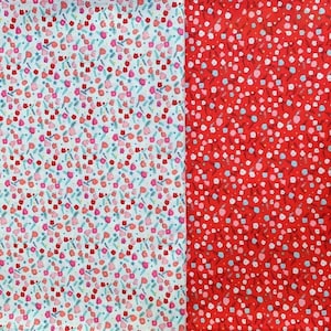 Tiny Pink Red White Floral Cotton Fabric Twill Weave- 1/2 yard
